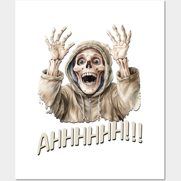 Ahhh! Funny Surprised Skeleton design Wall Art by Luxinda